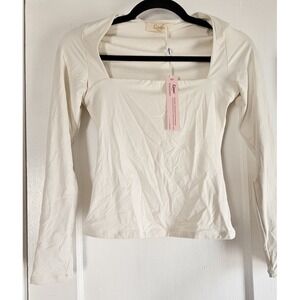 NWT QUISEN square neck top long sleeved FIT & Comfort cropped womans XS